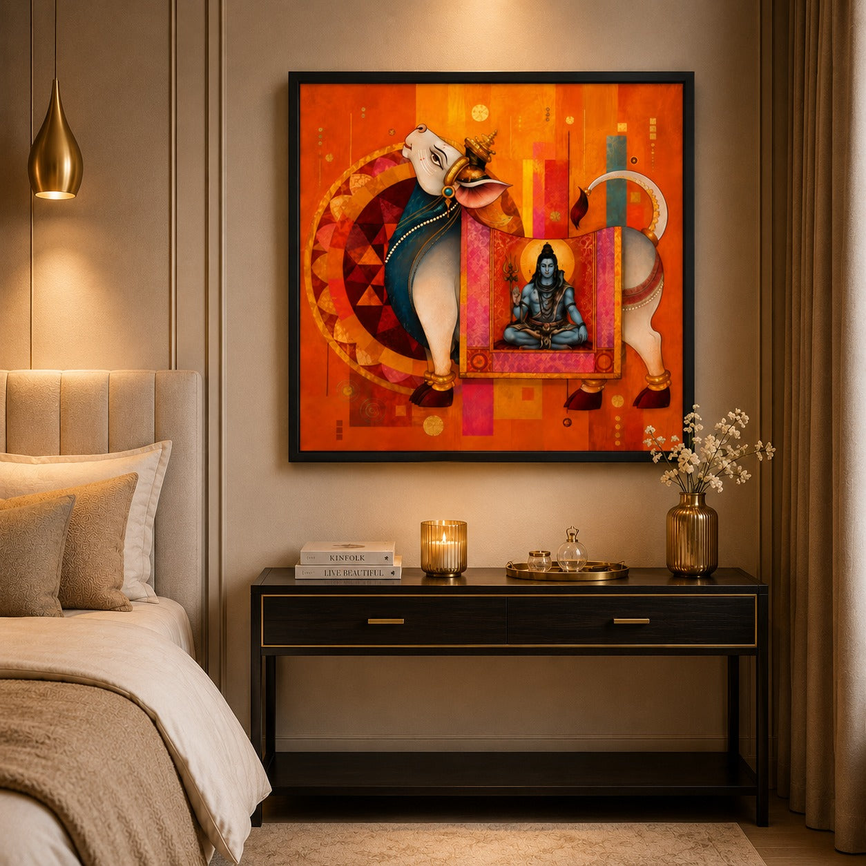 Shiv Nandi Canvas Painting – Modern Spiritual Wall Art | Lord Shiva & Nandi Sacred Artwork | Premium Framed Canvas for Living Room & Temple Decor