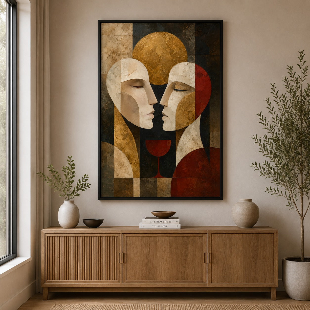 Abstract Couple Canvas Painting | Modern Romantic Wall Art | Contemporary Love Artwork for Living Room & Bedroom