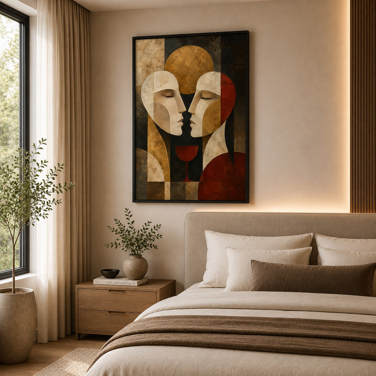 Abstract Couple Canvas Painting | Modern Romantic Wall Art | Contemporary Love Artwork for Living Room & Bedroom