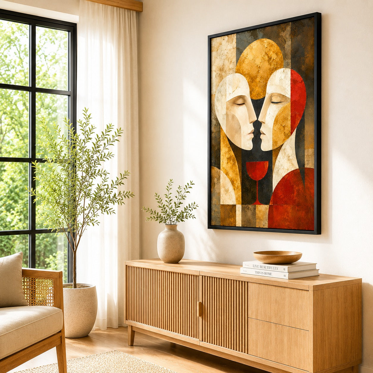 Abstract Couple Canvas Painting | Modern Romantic Wall Art | Contemporary Love Artwork for Living Room & Bedroom