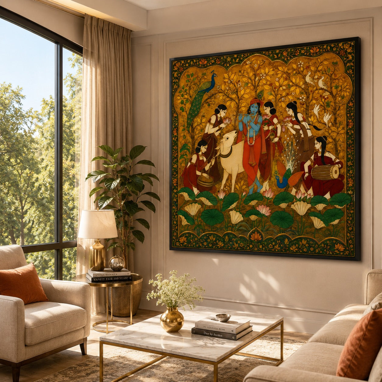Radha Krishna Canvas Painting | Traditional Indian Spiritual Wall Art | Premium Heritage Canvas Print for Living Room