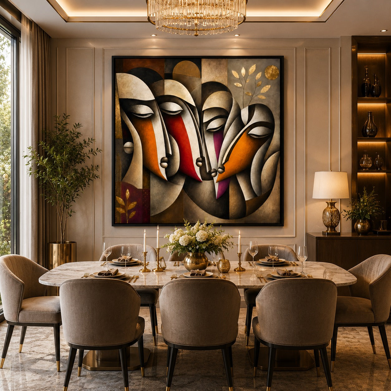 Abstract Tribal Faces Canvas Painting | Modern Cubist Wall Art | Luxury Contemporary Portrait Canvas Painting