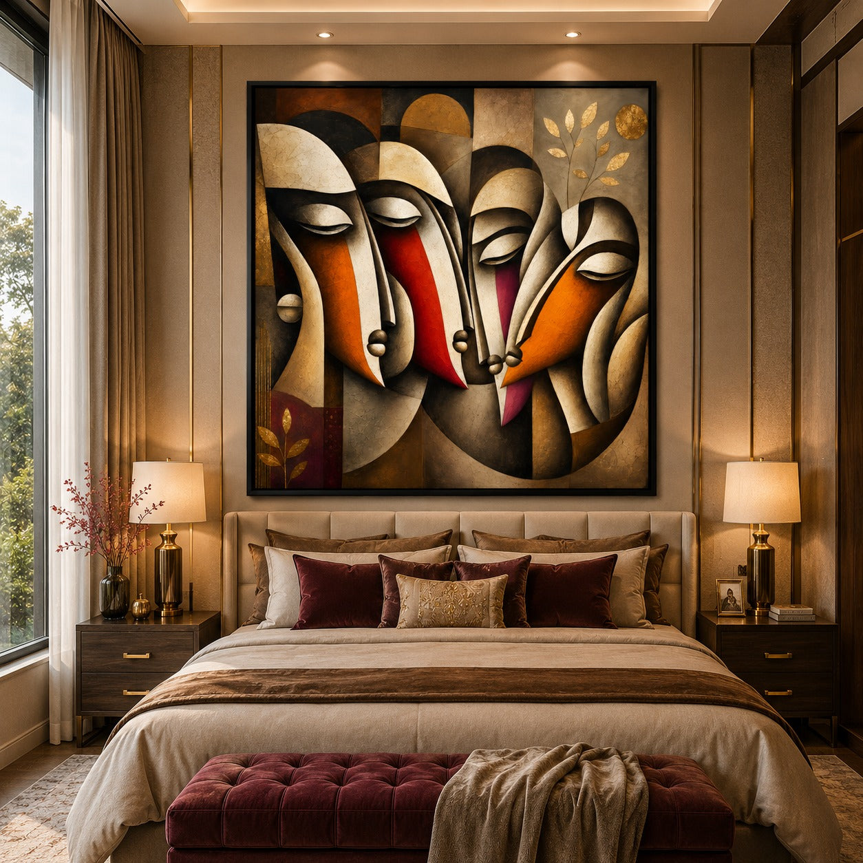 Abstract Tribal Faces Canvas Painting | Modern Cubist Wall Art | Luxury Contemporary Portrait Canvas Painting