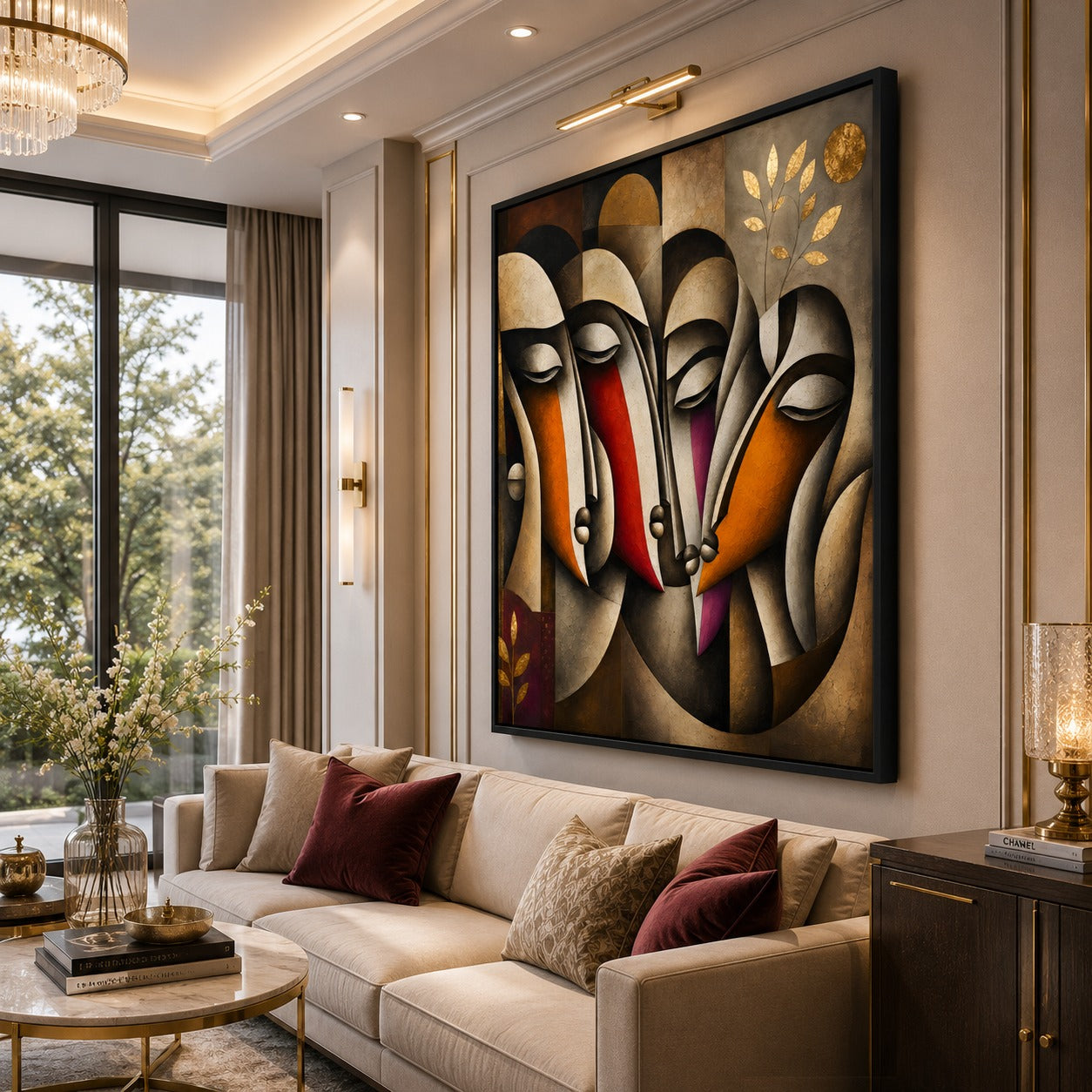 Abstract Tribal Faces Canvas Painting | Modern Cubist Wall Art | Luxury Contemporary Portrait Canvas Painting