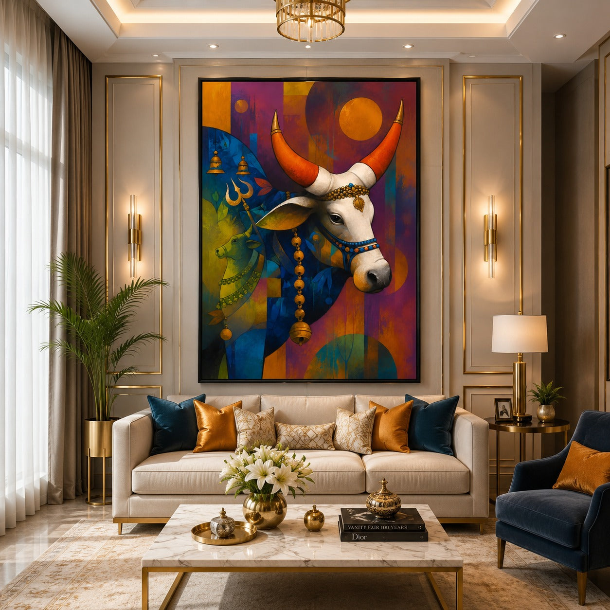 Nandi Canvas Painting | Lord Shiva Inspired Spiritual Wall Art | Premium Modern Canvas Print