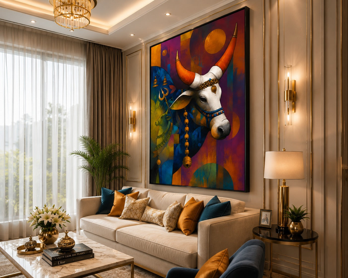 Nandi Canvas Painting | Lord Shiva Inspired Spiritual Wall Art | Premium Modern Canvas Print