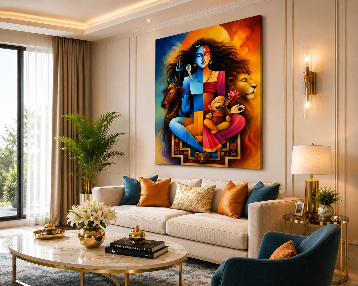 Shiv Parivar Modern Canvas Painting | Lord Shiva, Maa Parvati & Ganesha Wall Art | Premium Spiritual Canvas Print
