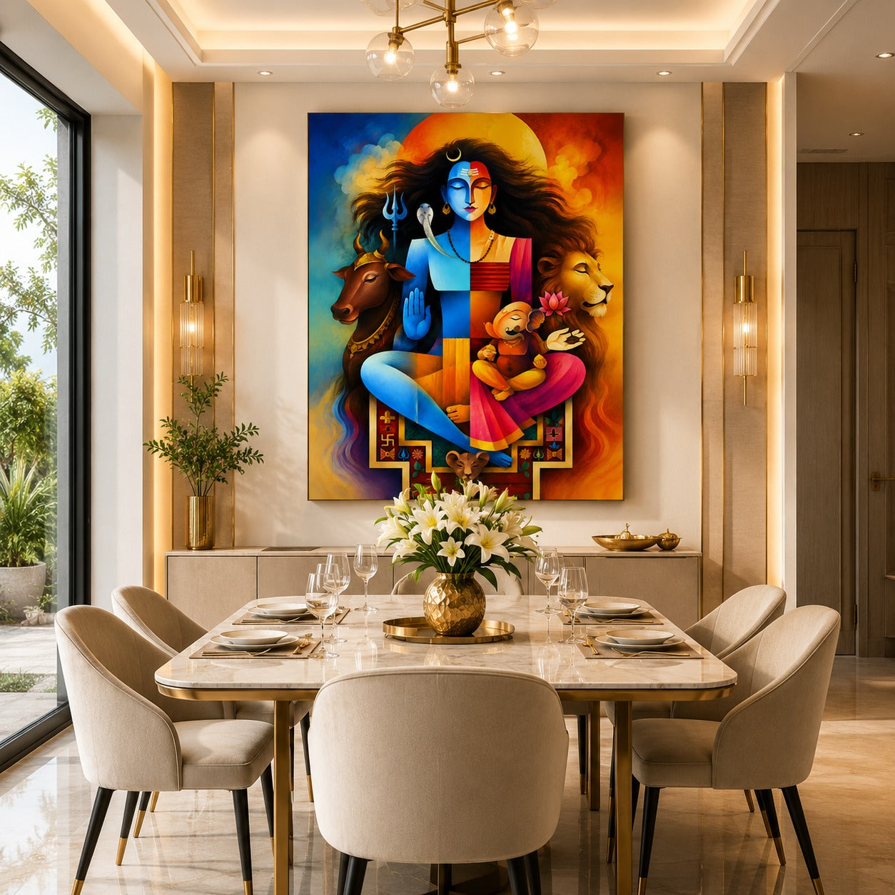 Shiv Parivar Modern Canvas Painting | Lord Shiva, Maa Parvati & Ganesha Wall Art | Premium Spiritual Canvas Print