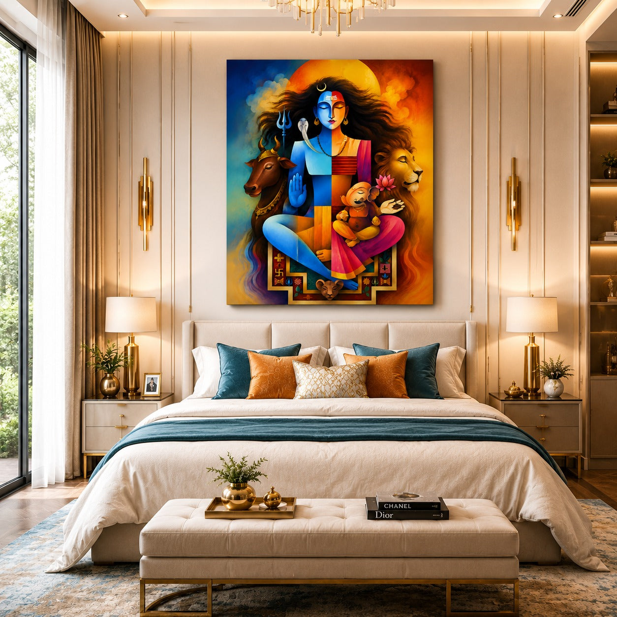 Shiv Parivar Modern Canvas Painting | Lord Shiva, Maa Parvati & Ganesha Wall Art | Premium Spiritual Canvas Print