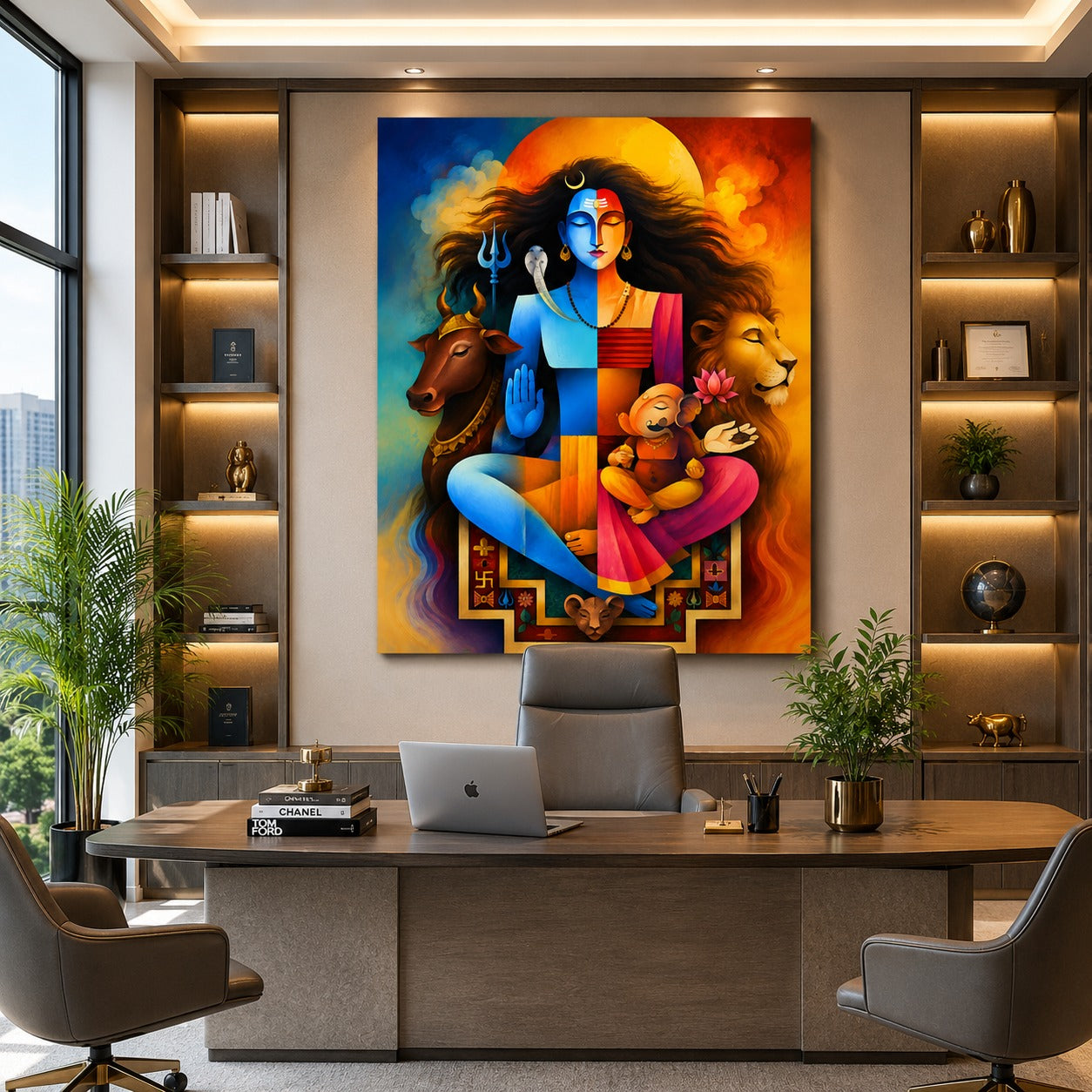 Shiv Parivar Modern Canvas Painting | Lord Shiva, Maa Parvati & Ganesha Wall Art | Premium Spiritual Canvas Print