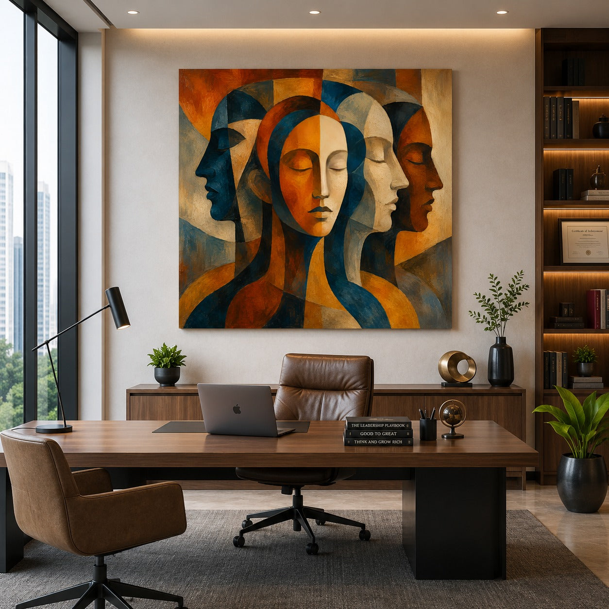 Abstract Faces Canvas Wall Art – Modern Cubist Portrait Painting for Contemporary Home Décor