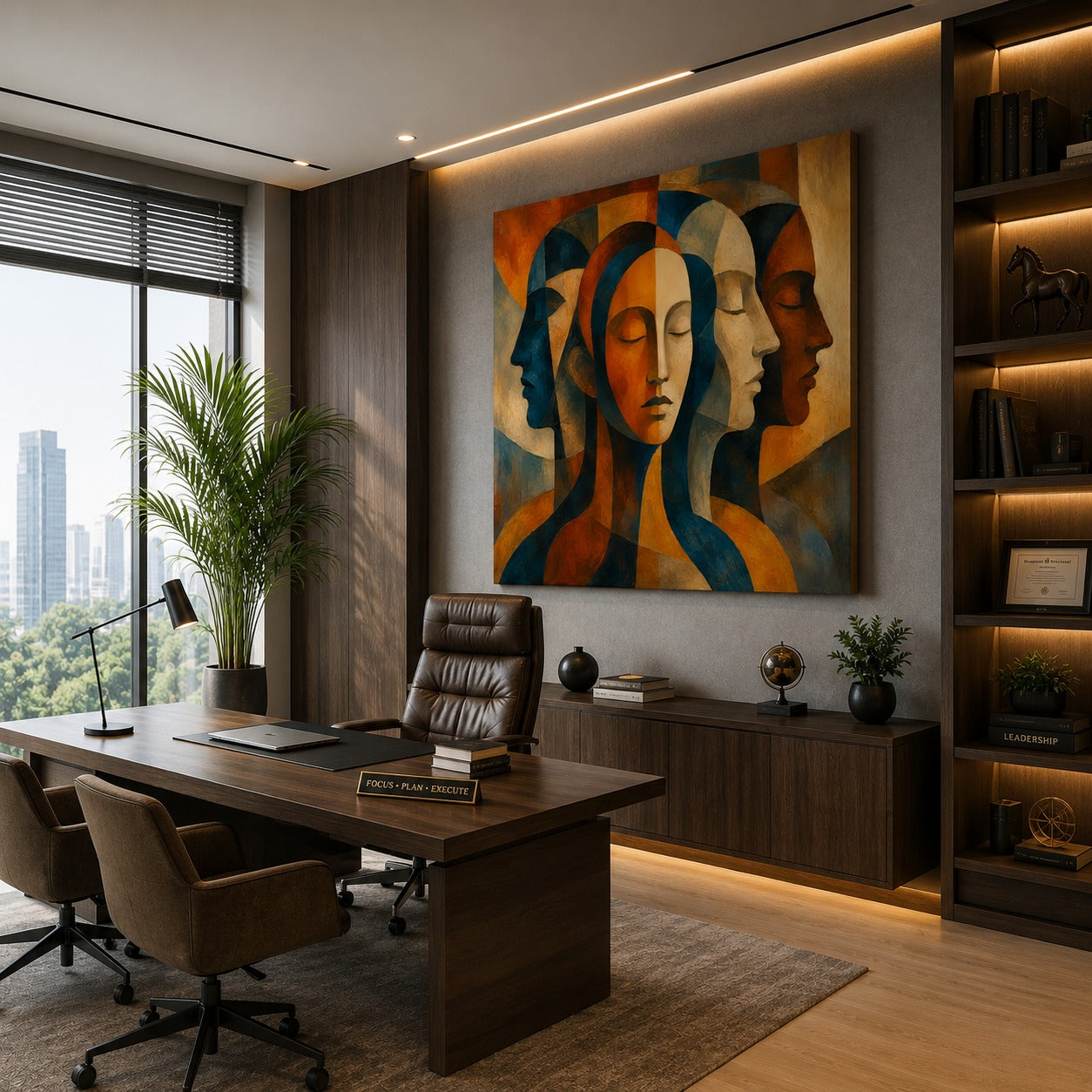 Abstract Faces Canvas Wall Art – Modern Cubist Portrait Painting for Contemporary Home Décor