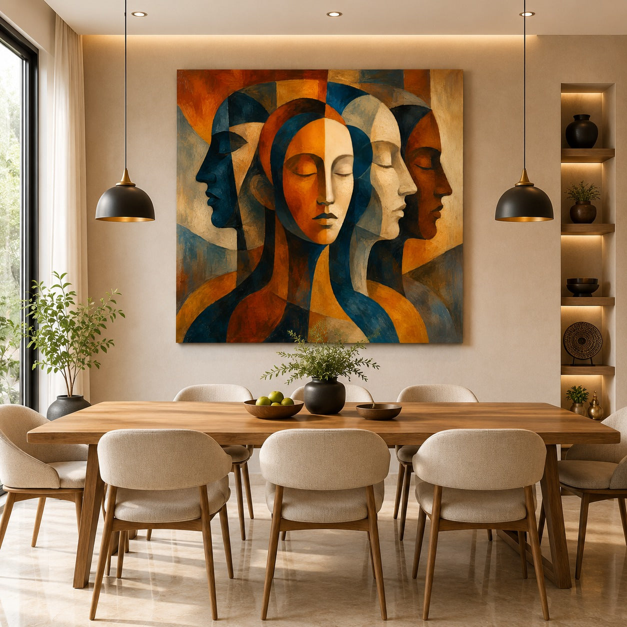 Abstract Faces Canvas Wall Art – Modern Cubist Portrait Painting for Contemporary Home Décor