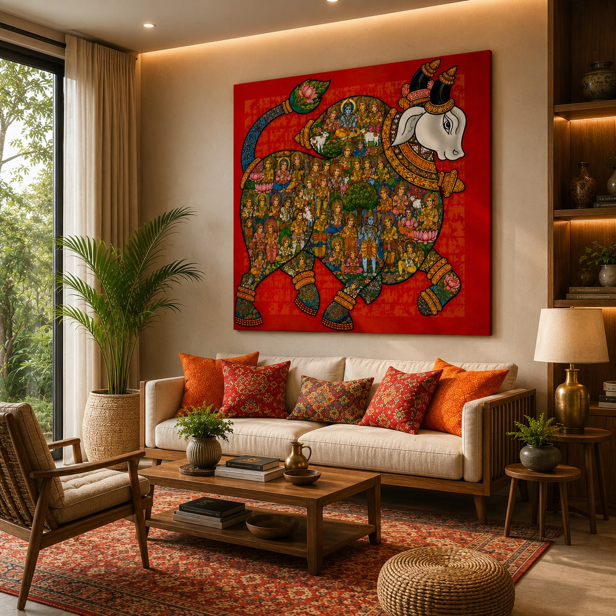 Sacred Nandi Canvas Painting – Traditional Indian Spiritual Wall Art Inspired by Hindu Heritage