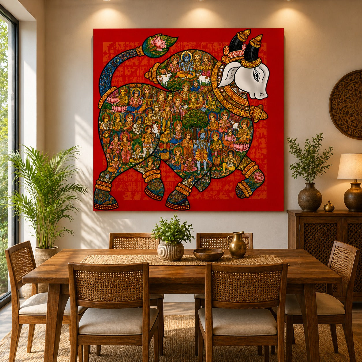 Sacred Nandi Canvas Painting – Traditional Indian Spiritual Wall Art Inspired by Hindu Heritage