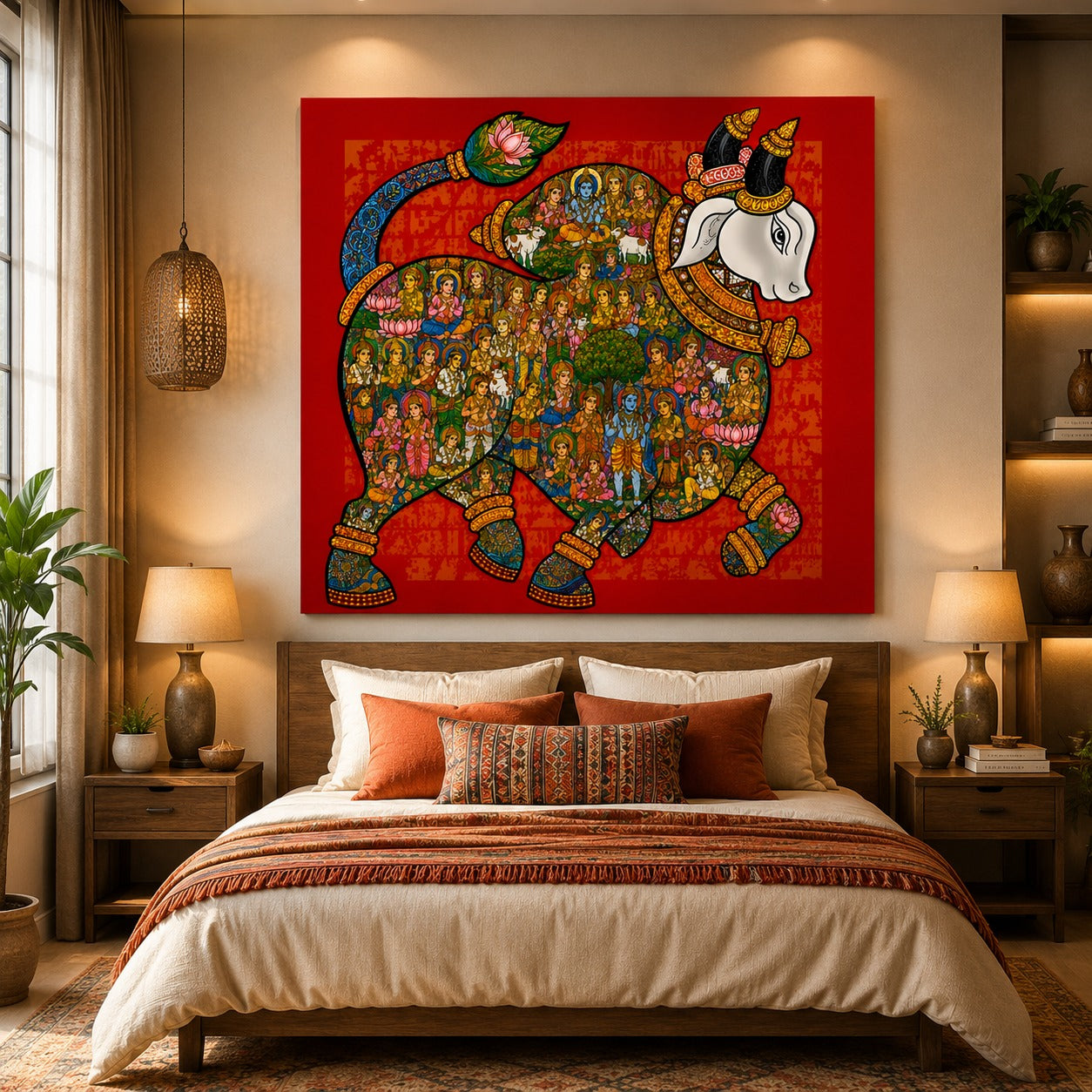 Sacred Nandi Canvas Painting – Traditional Indian Spiritual Wall Art Inspired by Hindu Heritage
