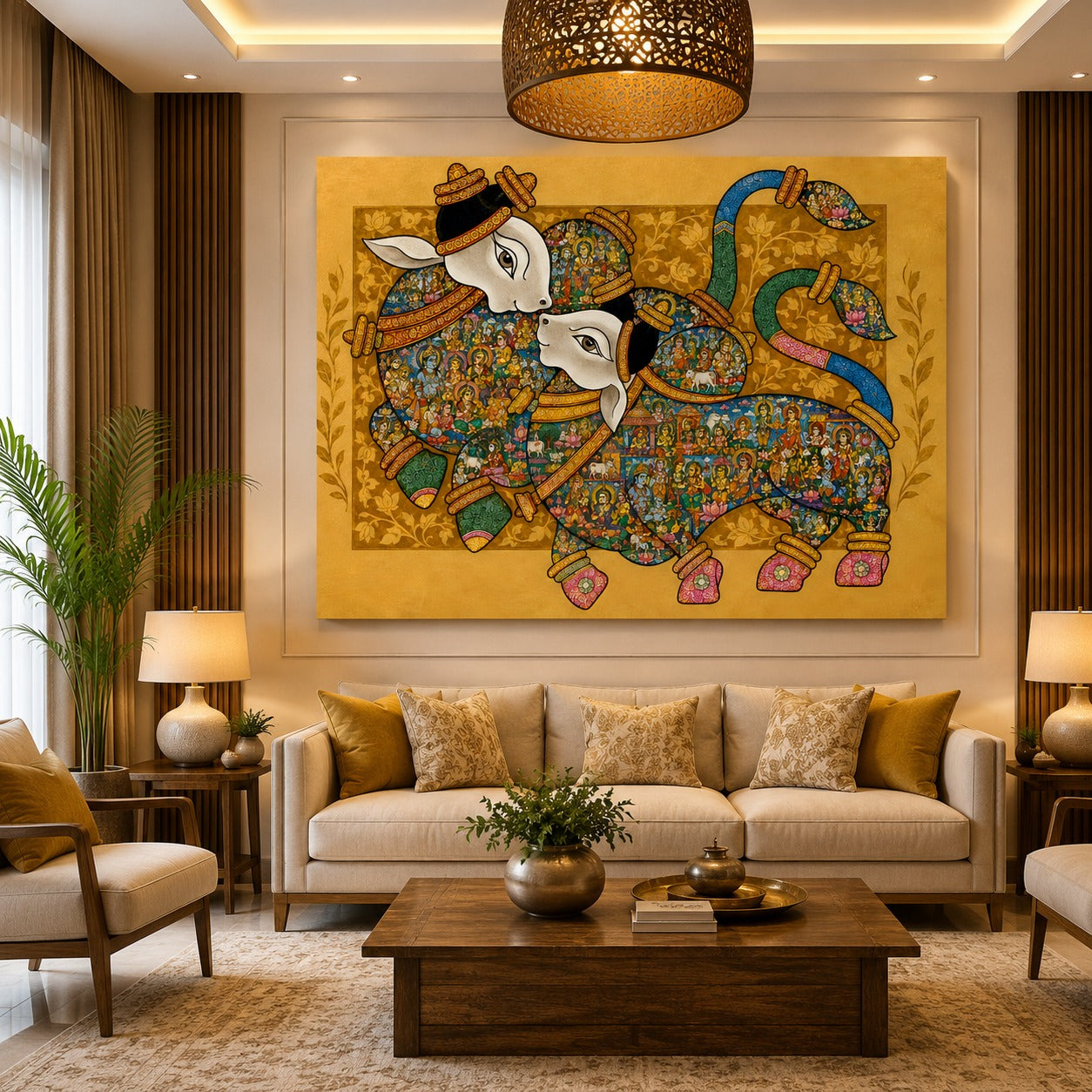 Sacred Nandi Canvas Painting – Traditional Indian Spiritual Wall Art for Living Room & Home Decor