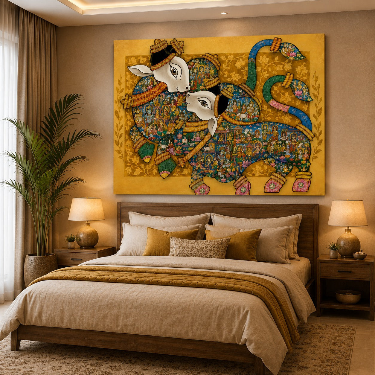 Sacred Nandi Canvas Painting – Traditional Indian Spiritual Wall Art for Living Room & Home Decor