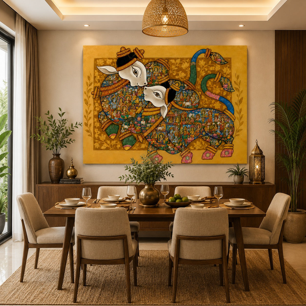 Sacred Nandi Canvas Painting – Traditional Indian Spiritual Wall Art for Living Room & Home Decor