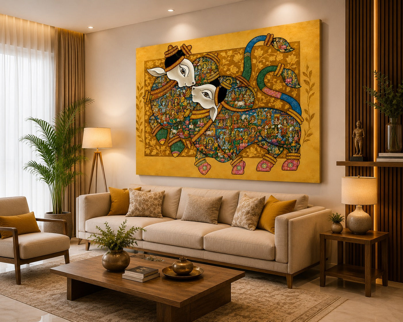 Sacred Nandi Canvas Painting – Traditional Indian Spiritual Wall Art for Living Room & Home Decor