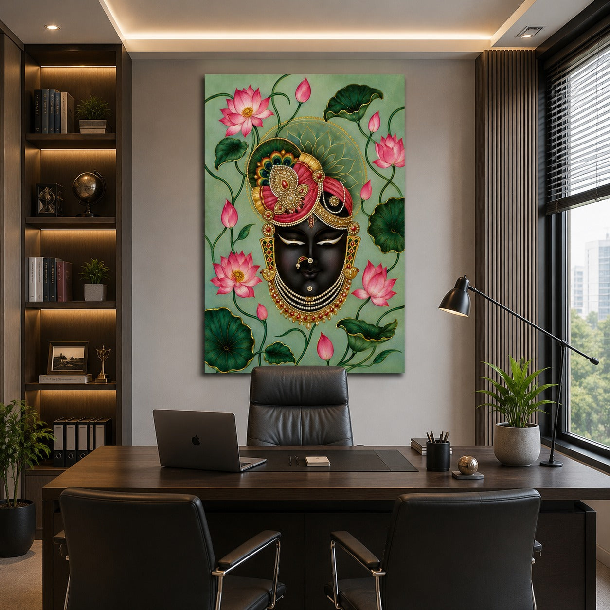 Decor Daddy Premium Shrinathji Krishna Canvas Wall Painting | Spiritual Lotus Wall Art for Home, Office & Temple Decor