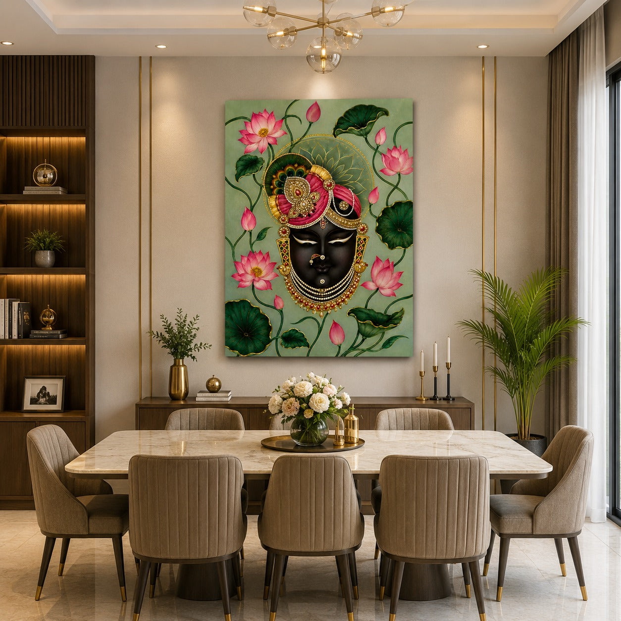 Decor Daddy Premium Shrinathji Krishna Canvas Wall Painting | Spiritual Lotus Wall Art for Home, Office & Temple Decor