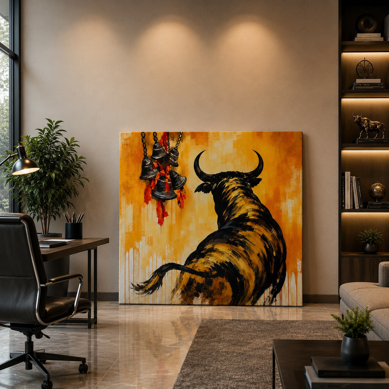 Sacred Nandi Bull Canvas Wall Painting | Lord Shiva Inspired Modern Spiritual Wall Art | Premium Canvas Print for Living Room & Office