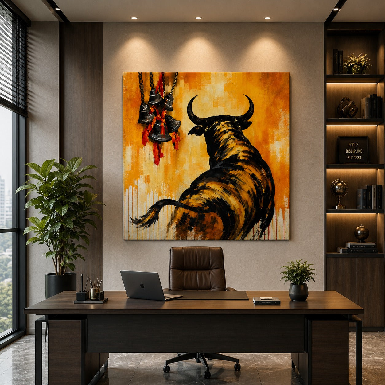 Sacred Nandi Bull Canvas Wall Painting | Lord Shiva Inspired Modern Spiritual Wall Art | Premium Canvas Print for Living Room & Office