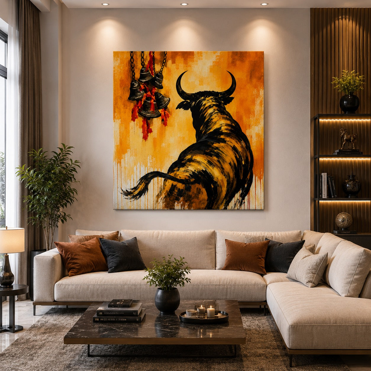 Sacred Nandi Bull Canvas Wall Painting | Lord Shiva Inspired Modern Spiritual Wall Art | Premium Canvas Print for Living Room & Office