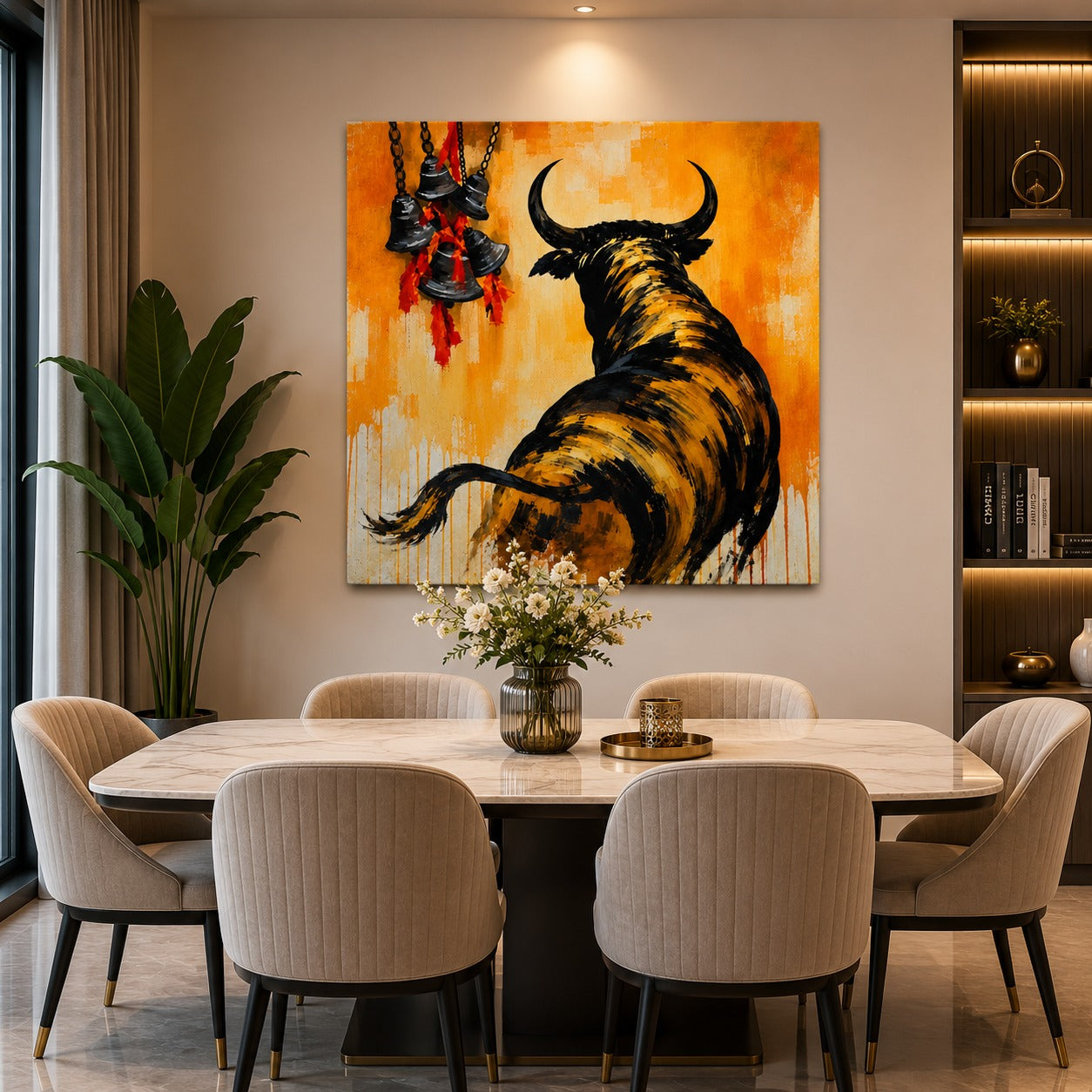 Sacred Nandi Bull Canvas Wall Painting | Lord Shiva Inspired Modern Spiritual Wall Art | Premium Canvas Print for Living Room & Office