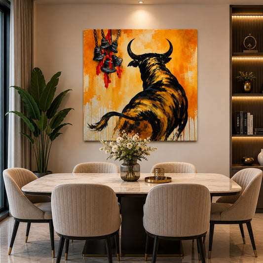 Sacred Nandi Bull Canvas Wall Painting | Lord Shiva Inspired Modern Spiritual Wall Art | Premium Canvas Print for Living Room & Office