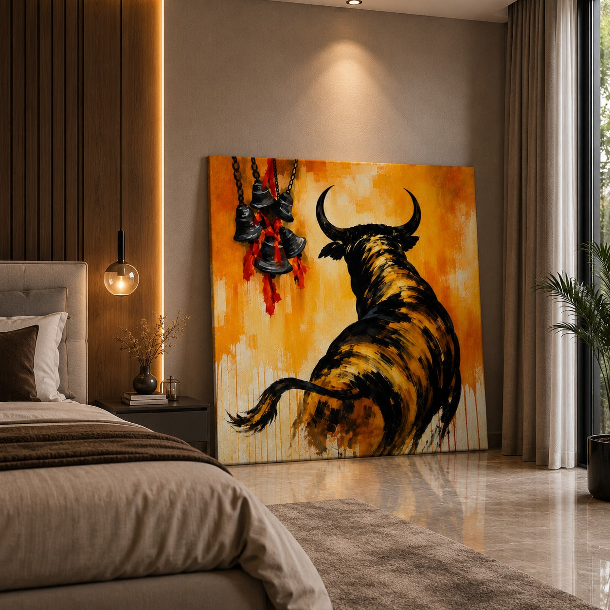 Sacred Nandi Bull Canvas Wall Painting | Lord Shiva Inspired Modern Spiritual Wall Art | Premium Canvas Print for Living Room & Office