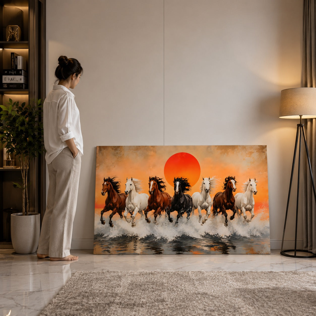 Running Horses Canvas Wall Art with Sunrise – Premium Large Horse Painting for Living Room, Modern Animal Wall Decor | Decor Daddy