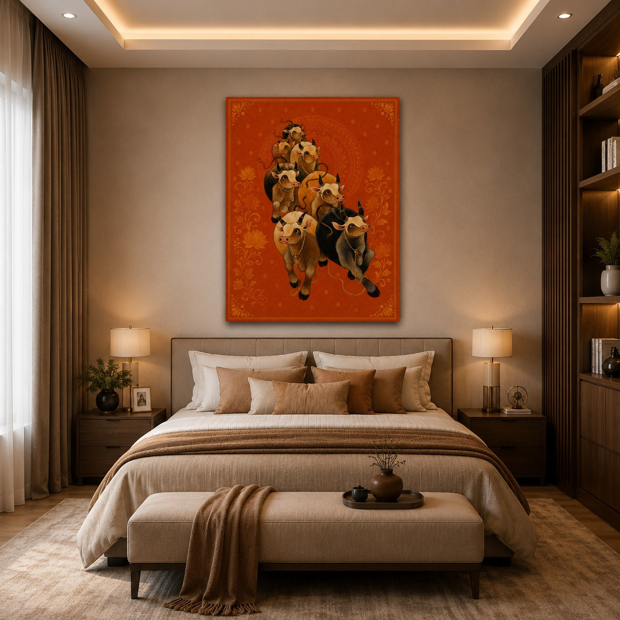 Kamdhenu Cow Canvas Wall Painting | Sacred Gau Mata Wall Art | Vastu & Spiritual Home Decor | Premium Stretched Canvas by Decor Daddy