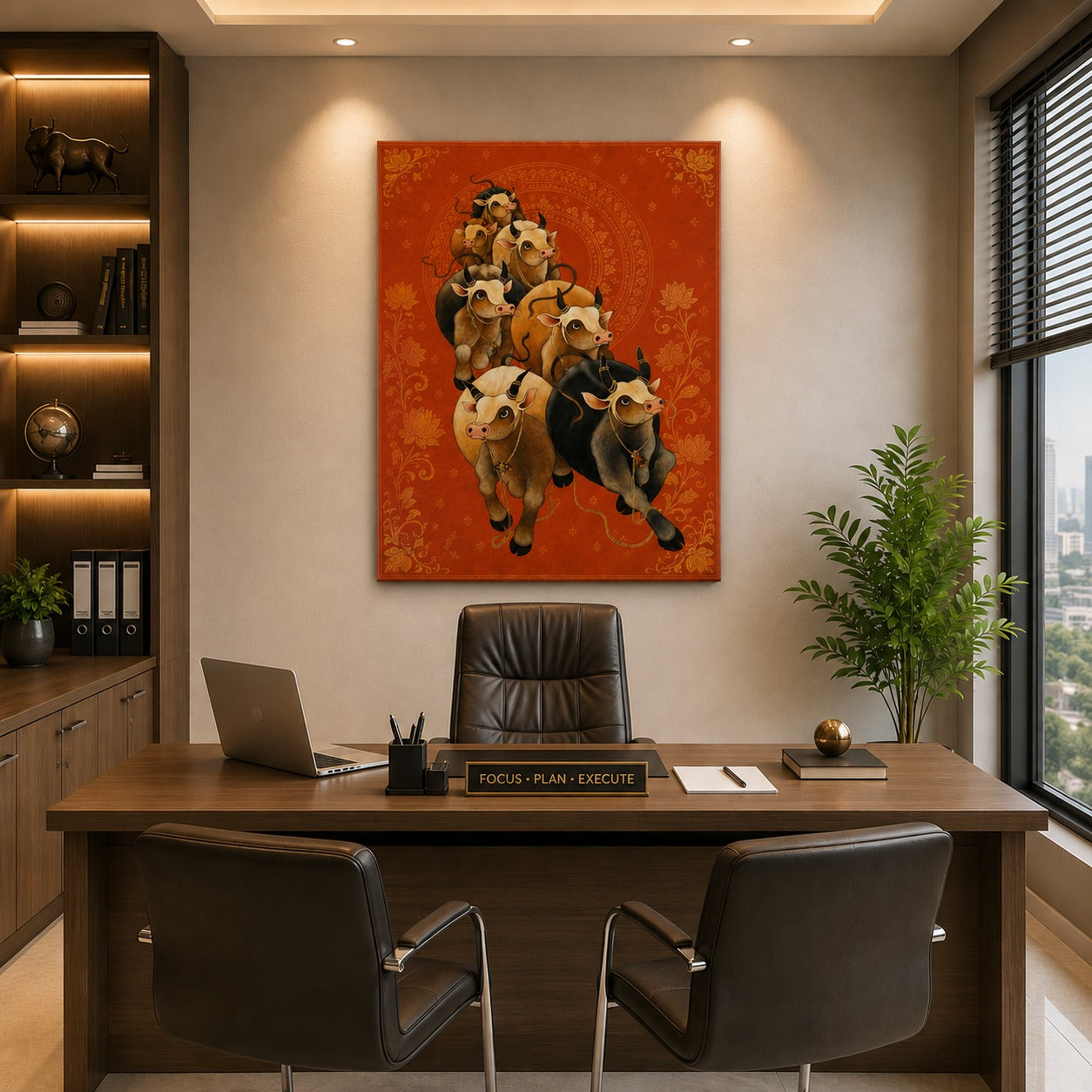 Kamdhenu Cow Canvas Wall Painting | Sacred Gau Mata Wall Art | Vastu & Spiritual Home Decor | Premium Stretched Canvas by Decor Daddy