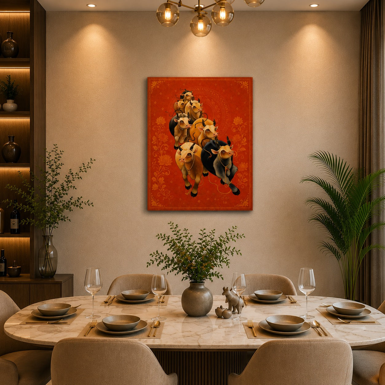 Kamdhenu Cow Canvas Wall Painting | Sacred Gau Mata Wall Art | Vastu & Spiritual Home Decor | Premium Stretched Canvas by Decor Daddy