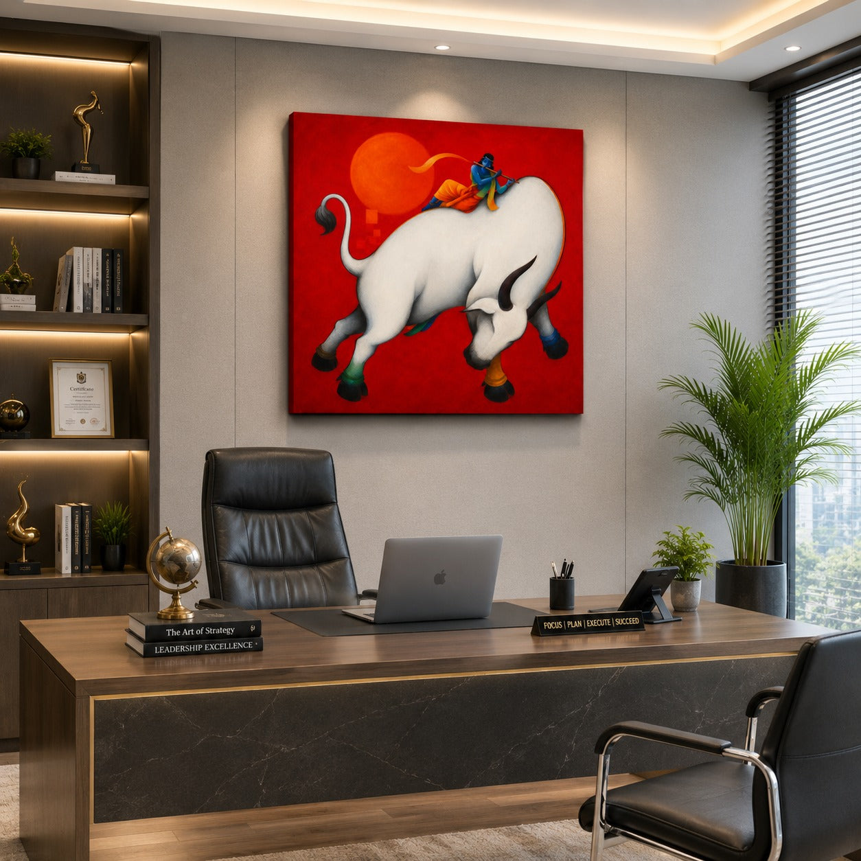 Lord Krishna on Sacred Cow Canvas Wall Painting | Premium Spiritual Canvas Art for Living Room, Pooja Room & Home Decor | Decor Daddy