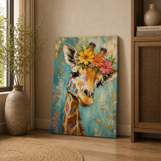 Colorful Floral Giraffe Canvas Wall Painting | Premium Animal Wall Art for Living Room, Bedroom & Kids Room | Decor Daddy