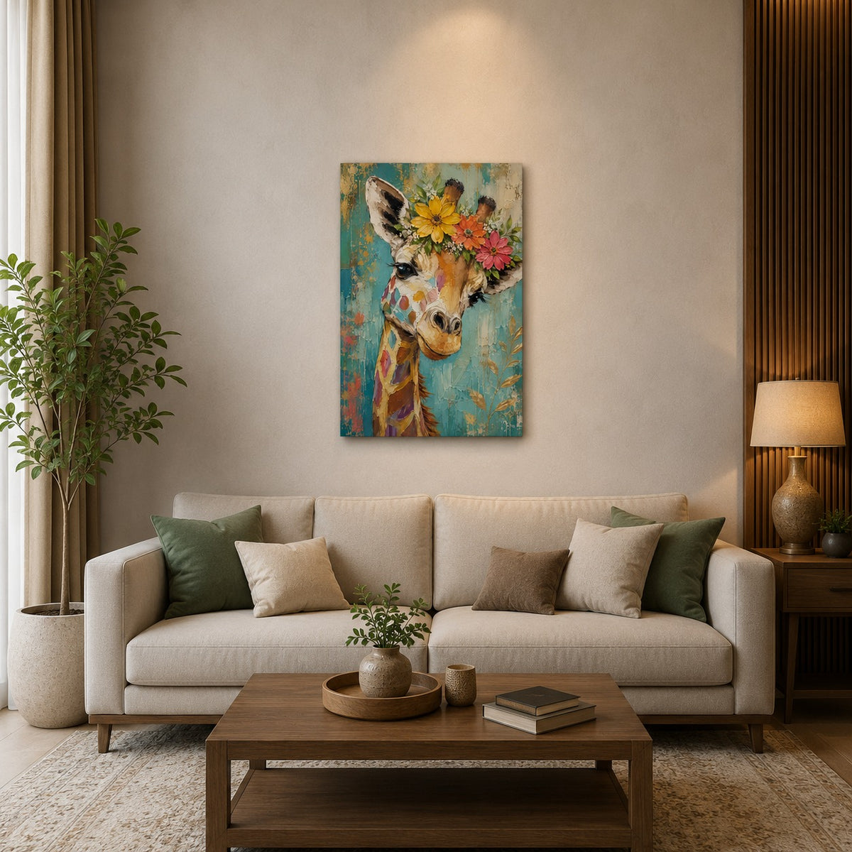 Colorful Floral Giraffe Canvas Wall Painting | Premium Animal Wall Art for Living Room, Bedroom & Kids Room | Decor Daddy