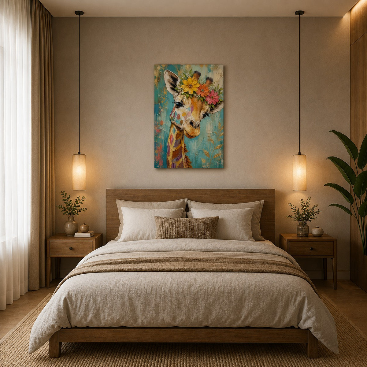 Colorful Floral Giraffe Canvas Wall Painting | Premium Animal Wall Art for Living Room, Bedroom & Kids Room | Decor Daddy
