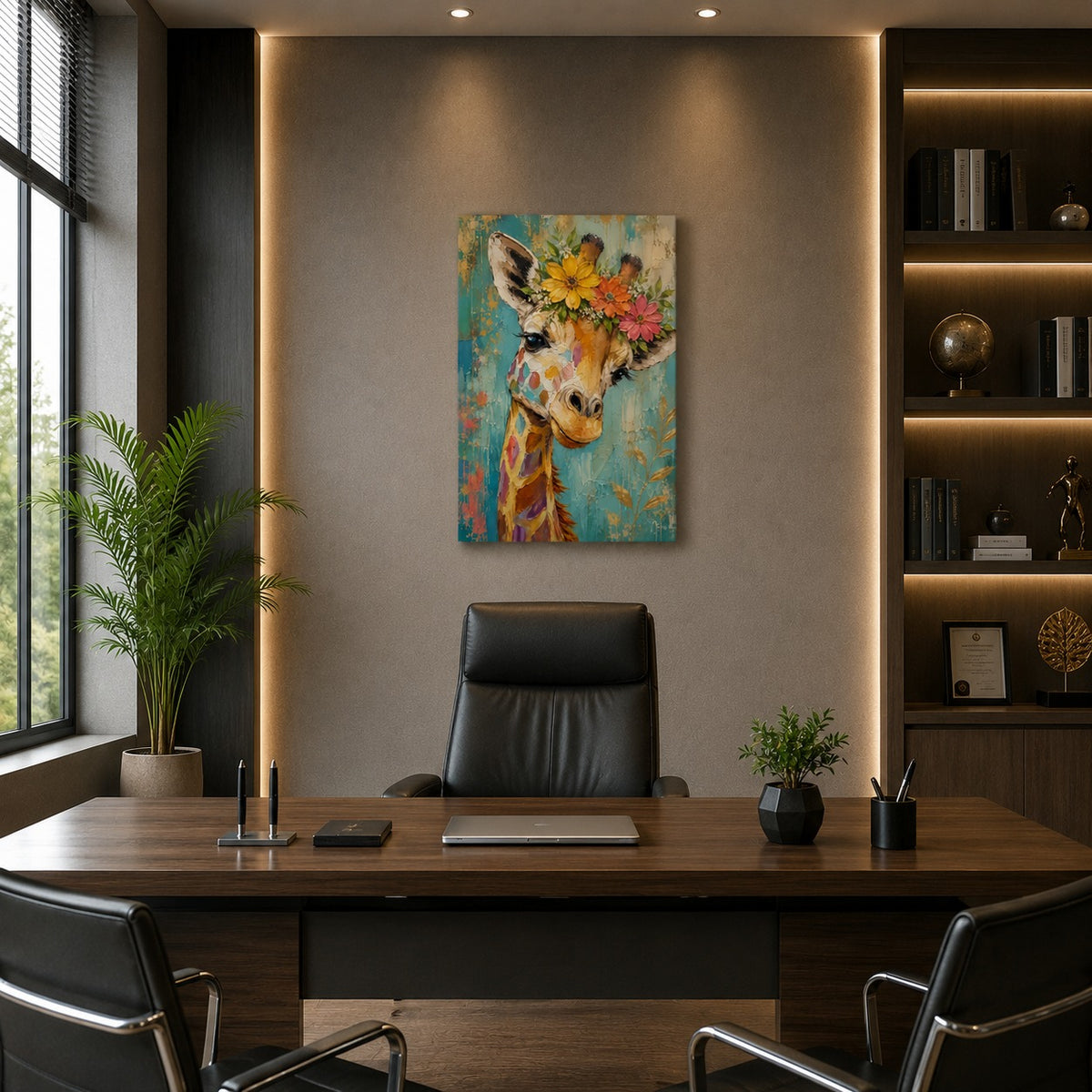 Colorful Floral Giraffe Canvas Wall Painting | Premium Animal Wall Art for Living Room, Bedroom & Kids Room | Decor Daddy