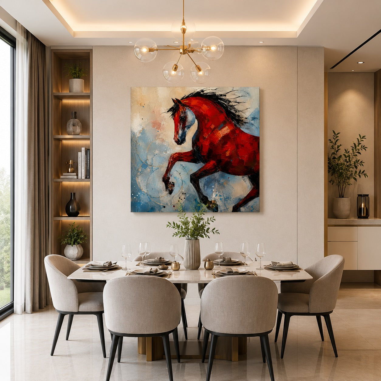 Abstract Red Horse Canvas Wall Art – Modern Running Horse Painting | Premium Canvas Print for Living Room, Bedroom & Office Decor