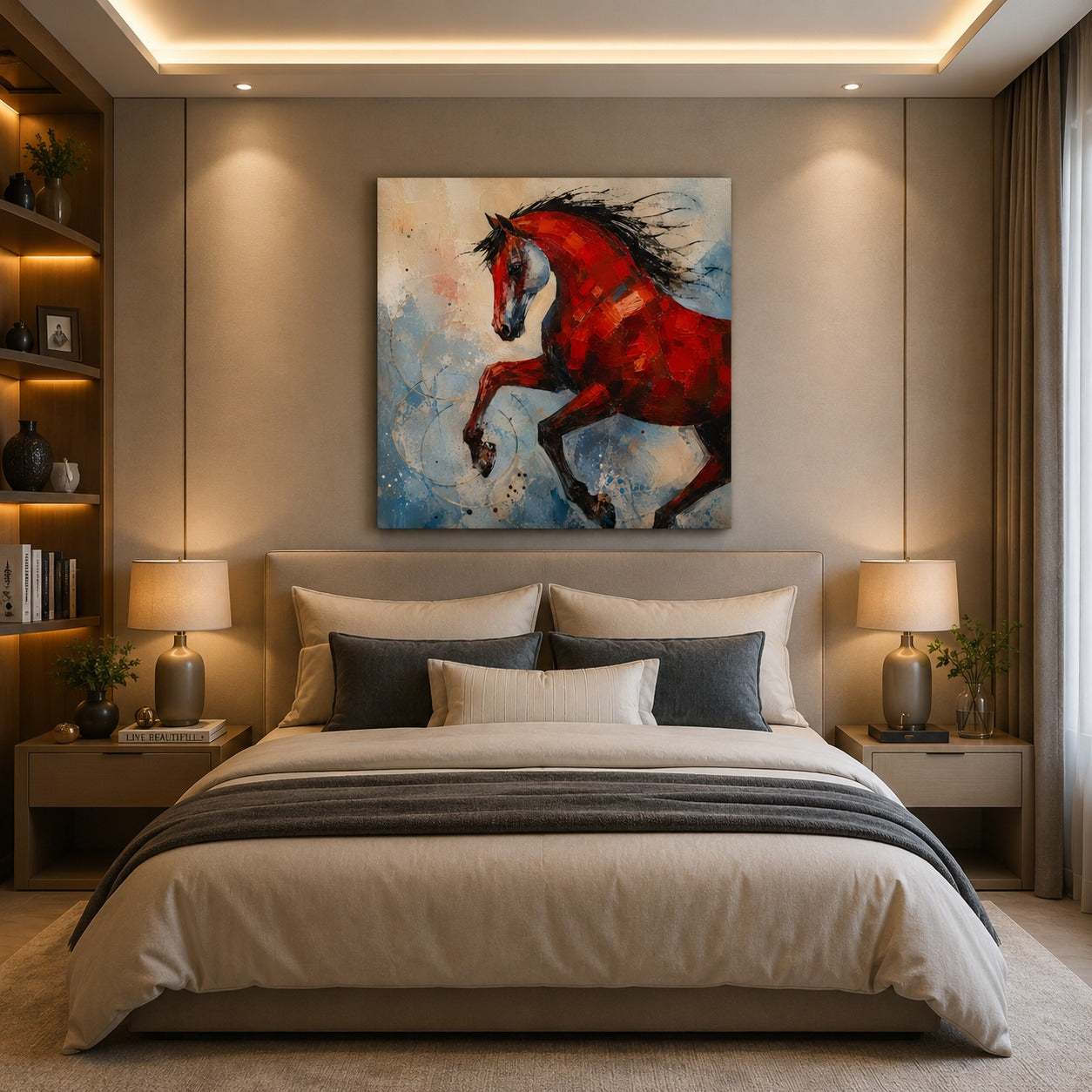 Abstract Red Horse Canvas Wall Art – Modern Running Horse Painting | Premium Canvas Print for Living Room, Bedroom & Office Decor