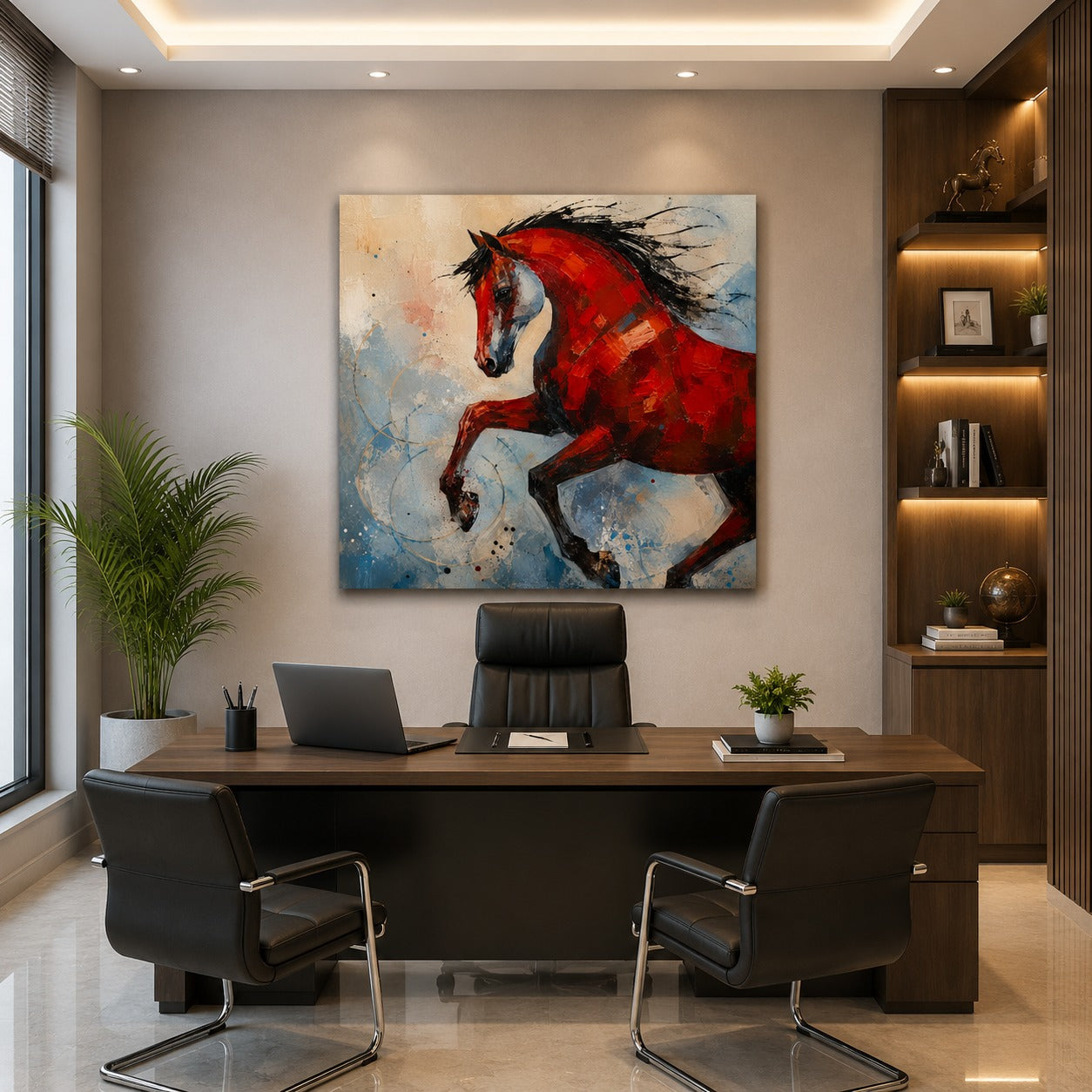 Abstract Red Horse Canvas Wall Art – Modern Running Horse Painting | Premium Canvas Print for Living Room, Bedroom & Office Decor
