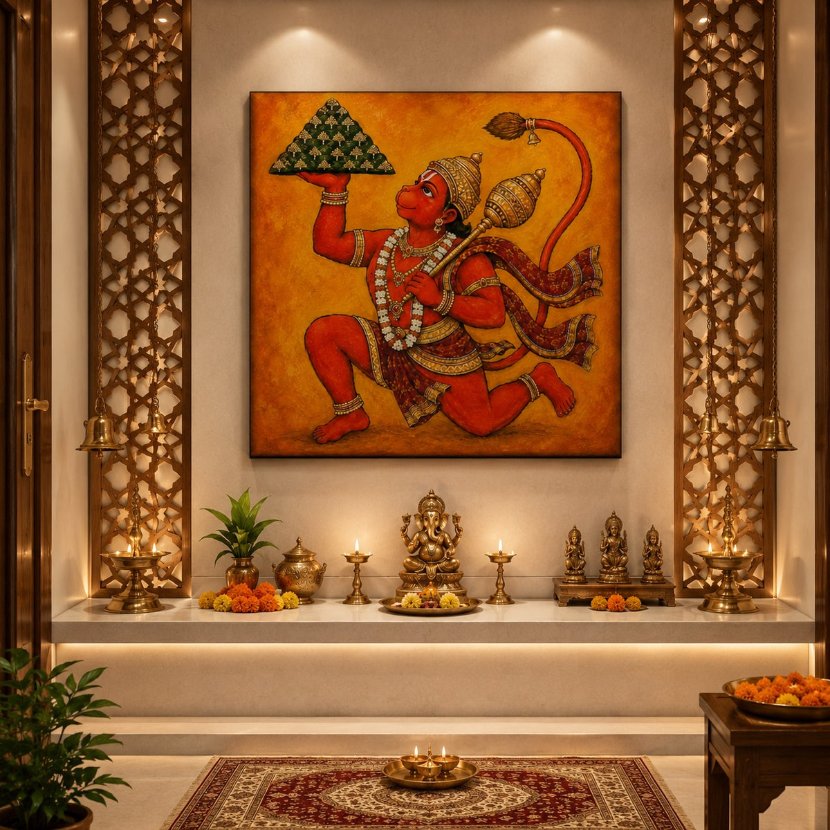 Lord Hanuman Canvas Wall Painting | Premium Hindu Wall Art