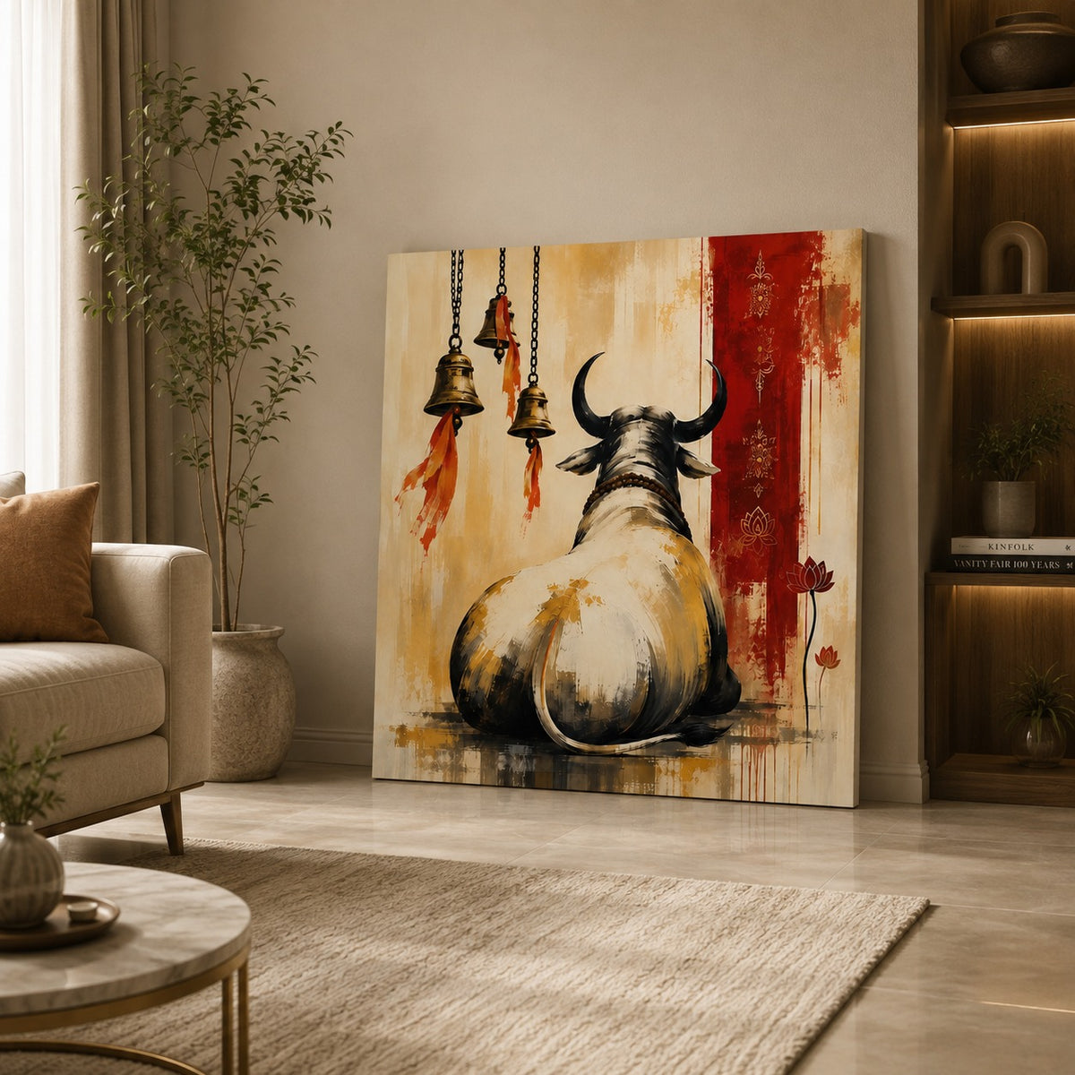 Sacred Nandi Bull Canvas Wall Painting | Lord Shiva Inspired Modern Spiritual Wall Art | Premium Canvas Print for Living Room & Office