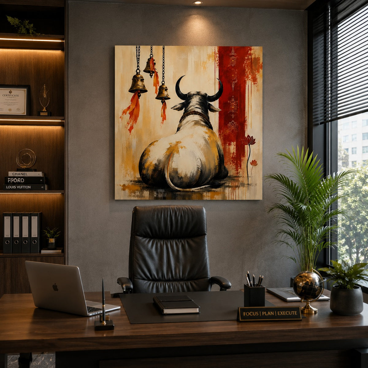 Sacred Nandi Bull Canvas Wall Painting | Lord Shiva Inspired Modern Spiritual Wall Art | Premium Canvas Print for Living Room & Office