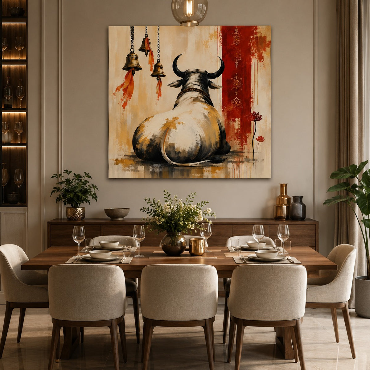 Sacred Nandi Bull Canvas Wall Painting | Lord Shiva Inspired Modern Spiritual Wall Art | Premium Canvas Print for Living Room & Office