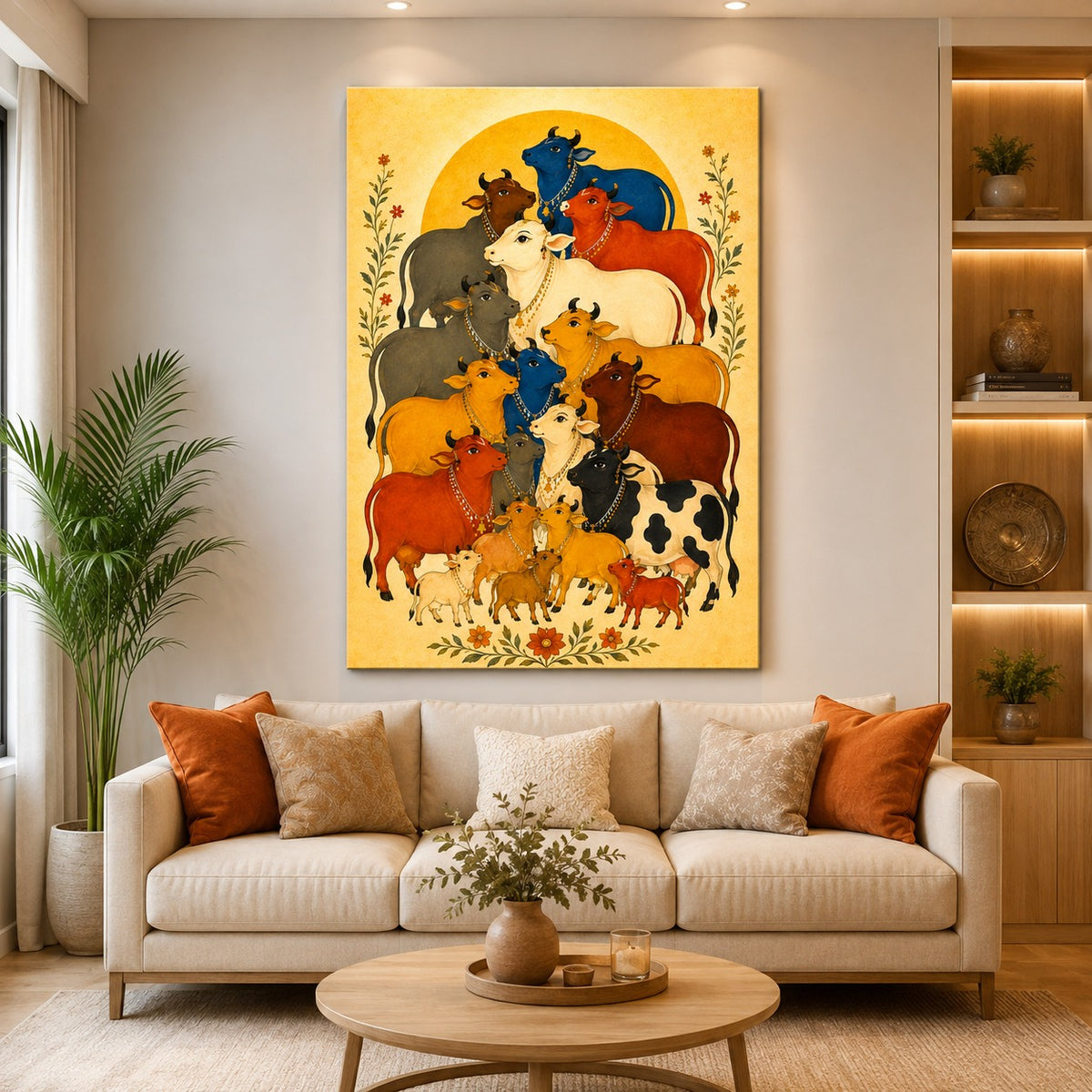 Sacred Cow Canvas Wall Painting | Indian Home Decor – Decor Daddy