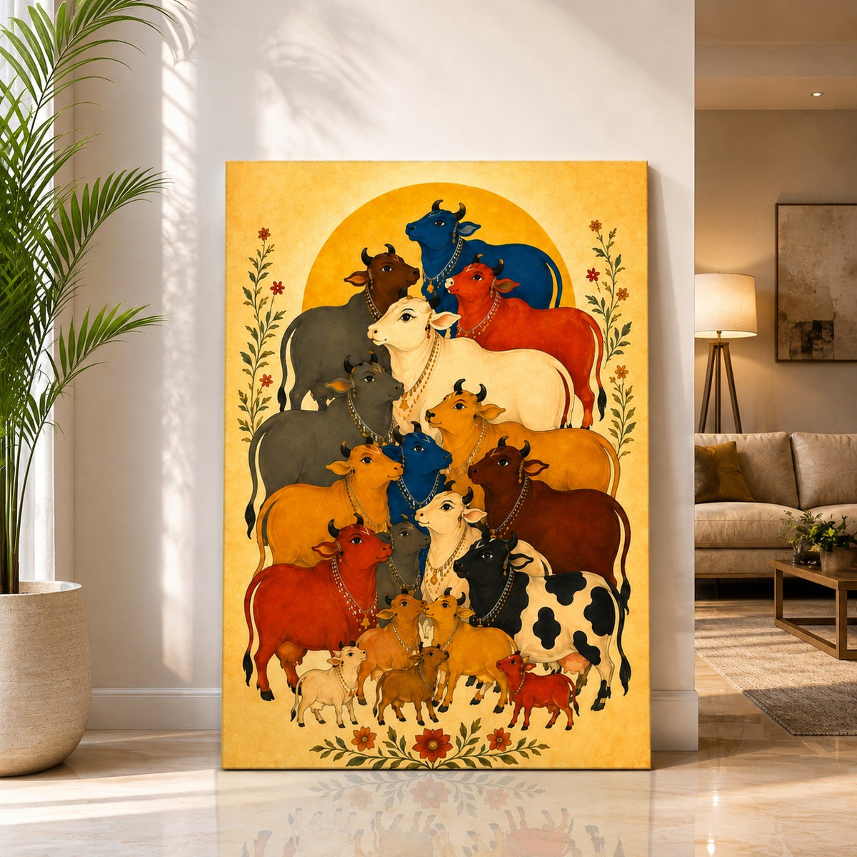 Sacred Cow Canvas Wall Painting | Indian Home Decor – Decor Daddy